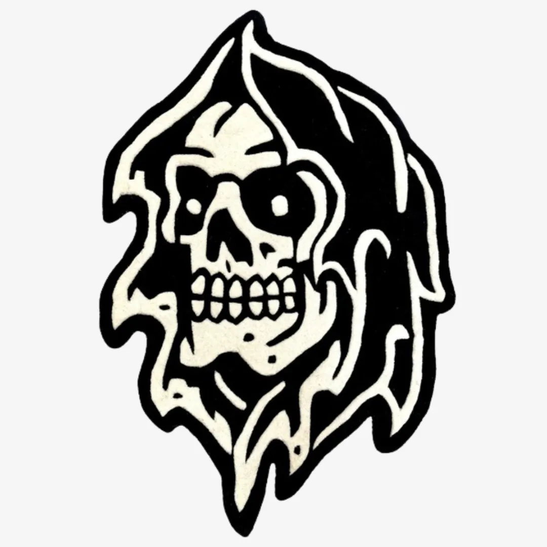 Grim Reaper Area Rug – Dark Gothic Tattoo-Inspired Rug with Hooded Reaper Design