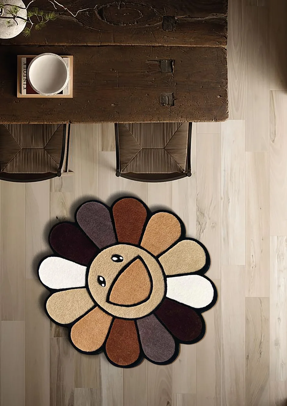 Takashi Murakami Brown Flower Wool Rug