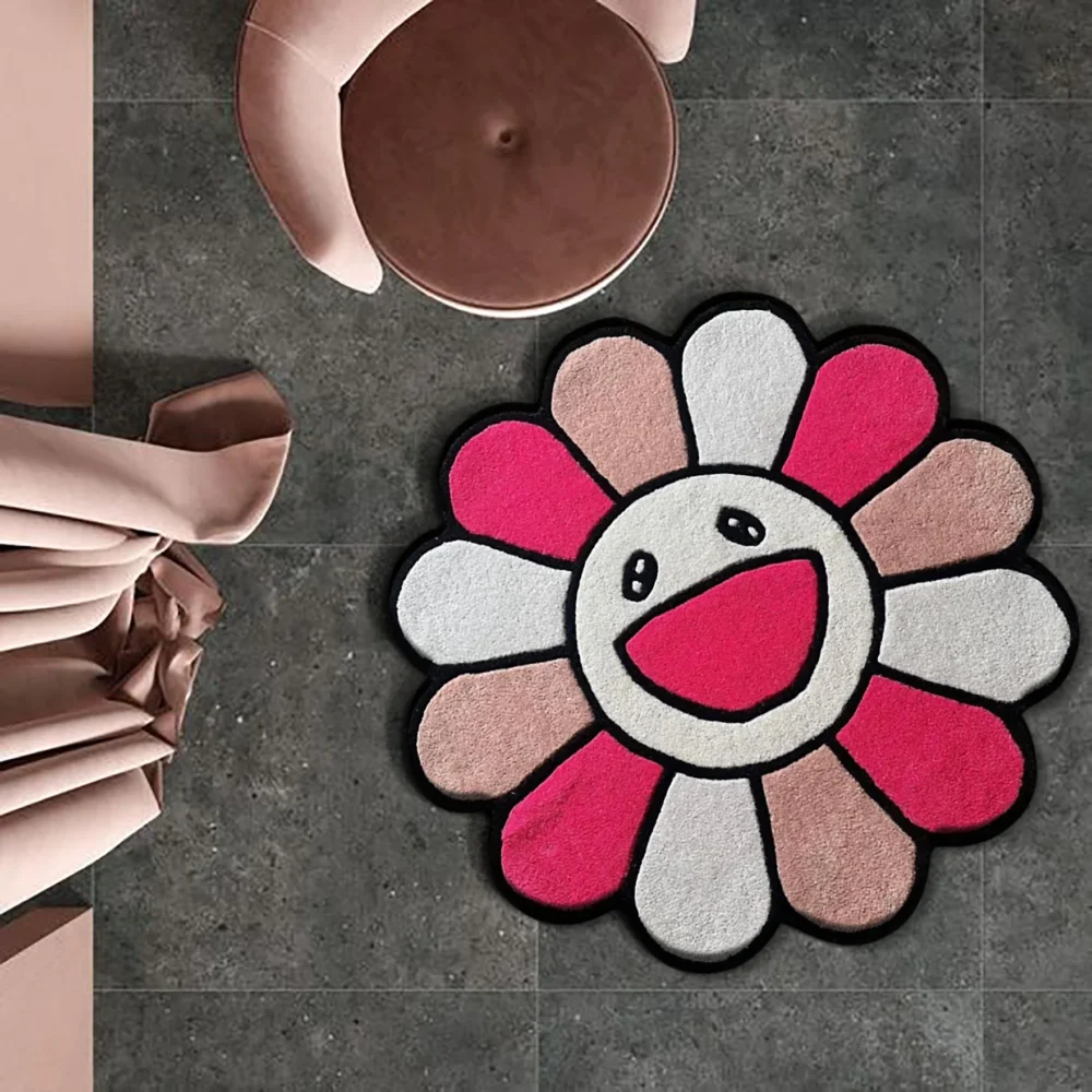 Takashi Murakami Pink Flower Wool Rug