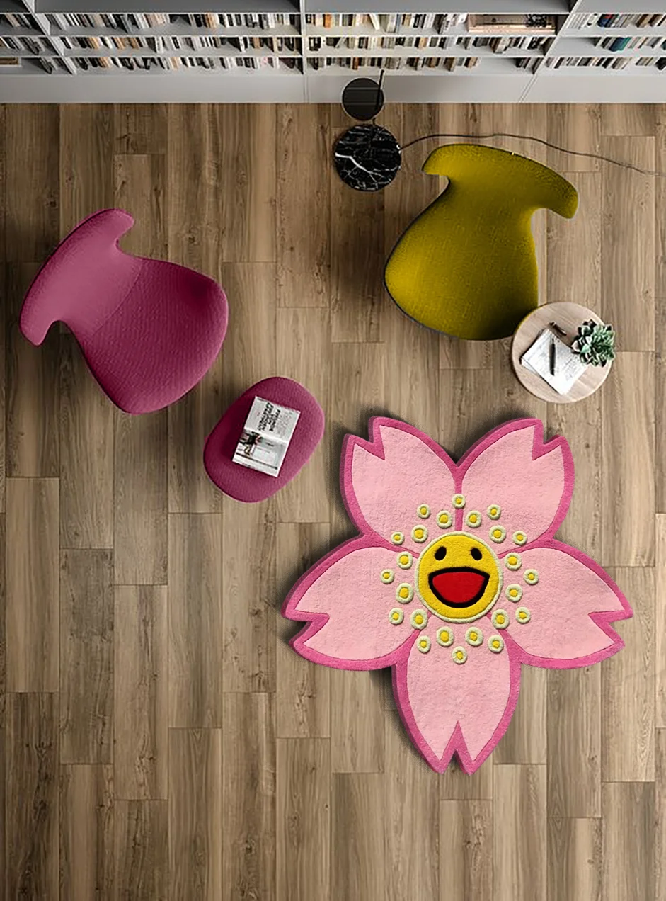 Takashi Murakami Cherry Blossom Pink Flower Rug