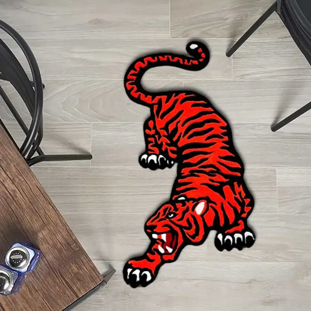 red coral tiger rug