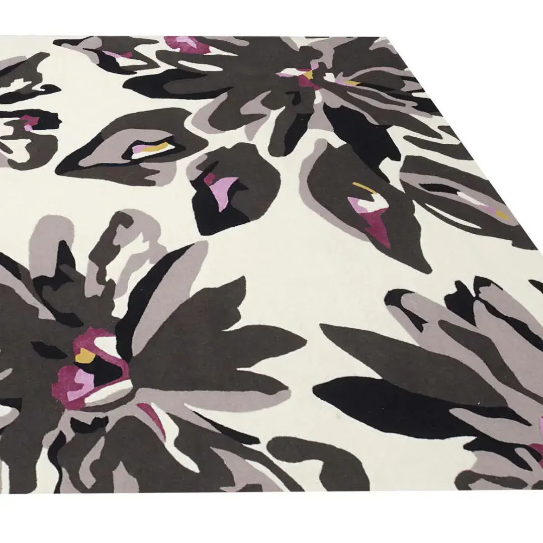 modern black floral hand tufted rug