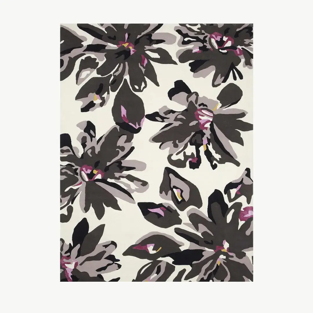 modern black floral hand tufted rug
