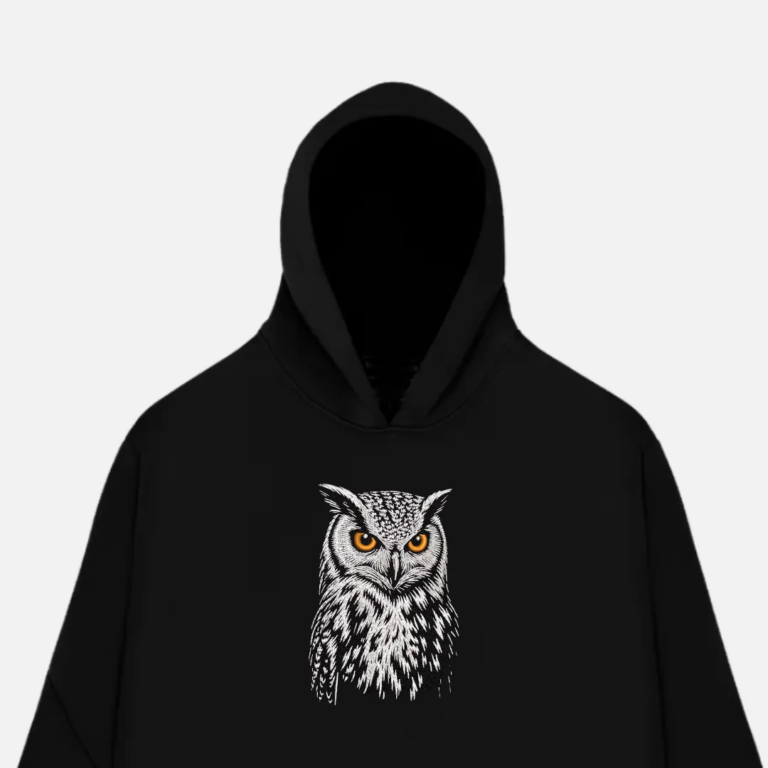 White Owl Embroidered Hoodie