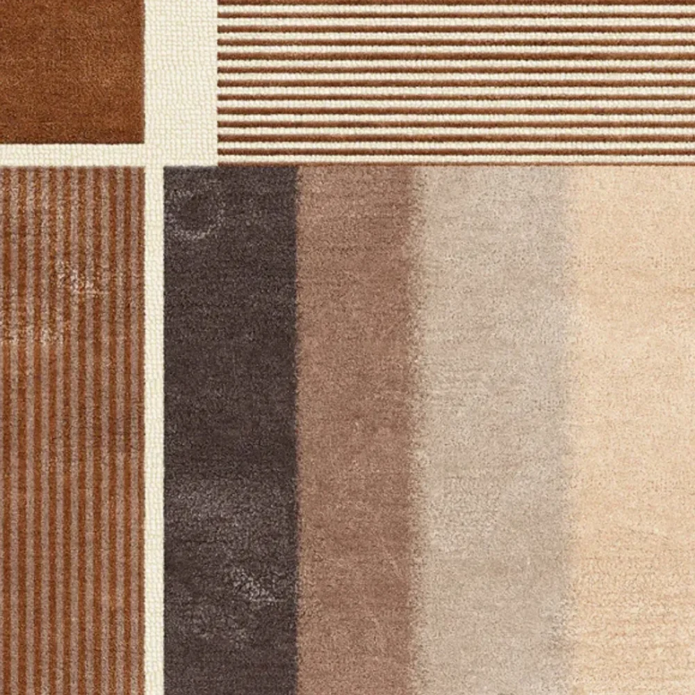 Abstract block pattern rug with warm earthy colors