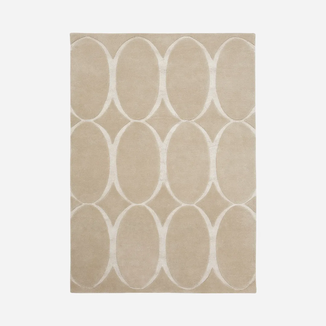 Beige oval eclipse wool rug for dining room