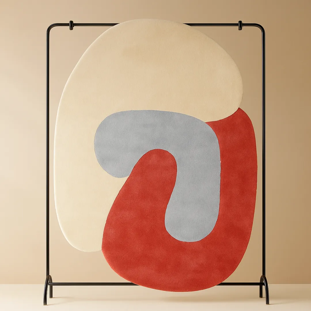 Creative irregular-shaped rug with artistic outline on hanger – discover irregular rugs at Sneagear