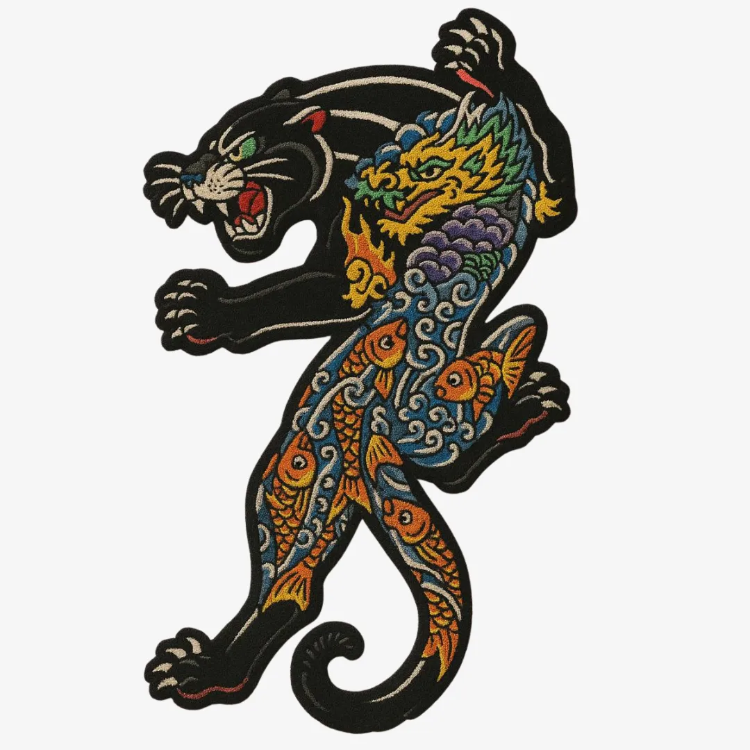 Tattoo Panther Dragon Rug – Bold Mythical Design, image size:1080x1080