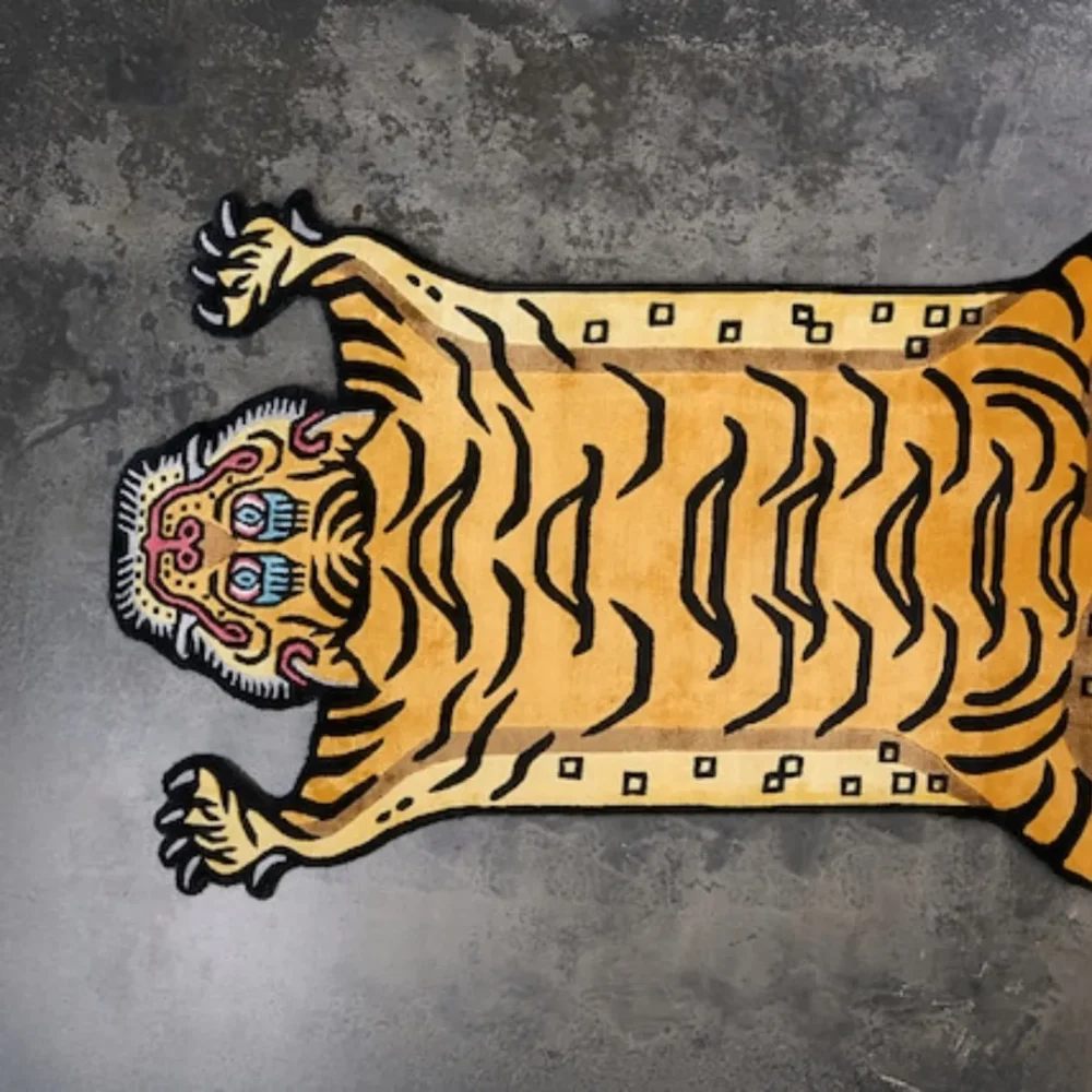 Traditional Tibetan tiger carpet hand-tufted from wool