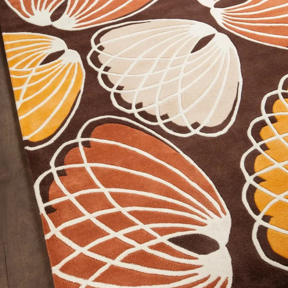 Nature-inspired rug with vibrant orange and brown colors