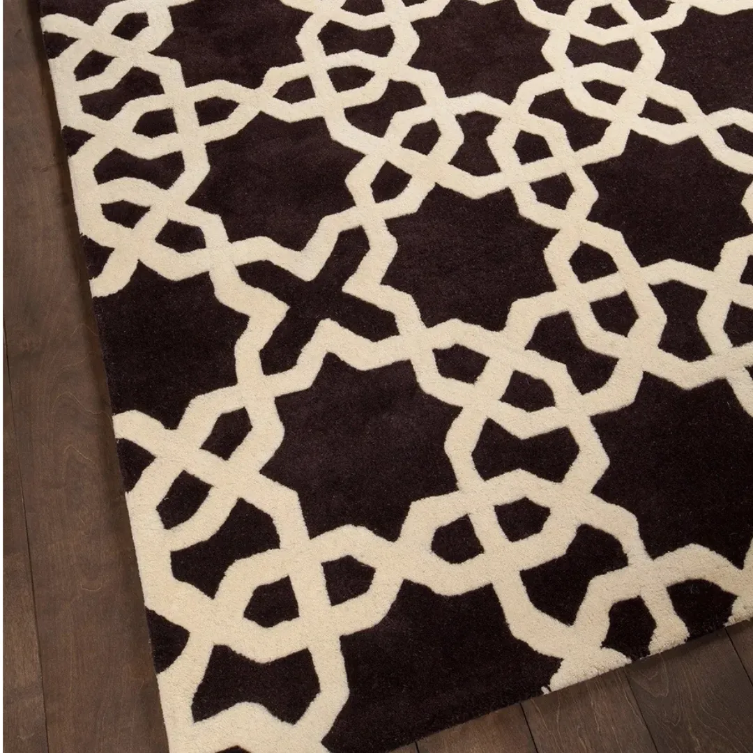 Moroccan-style geometric rug in brown and cream