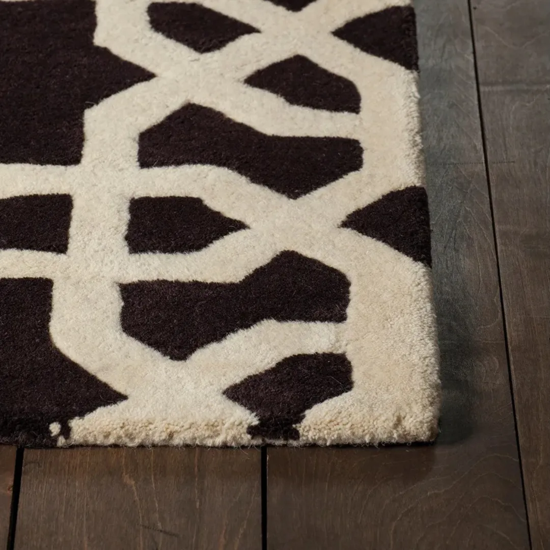 Contemporary geometric rug in brown and cream for modern spaces