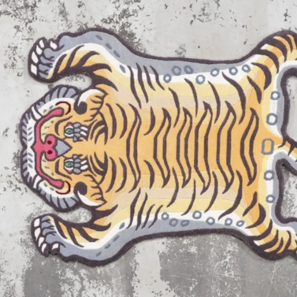 Bright Tibetan rug with expressive tiger face