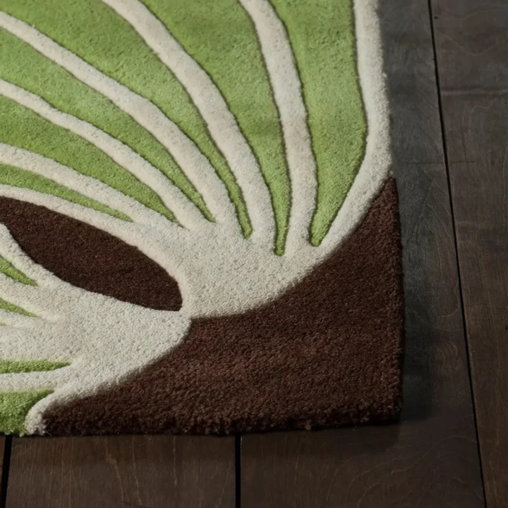 Soft wool rug with floral design on brown background
