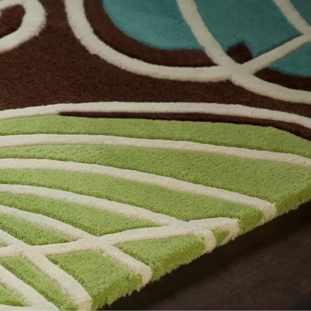 Colorful rectangular rug with modern leaf motifs