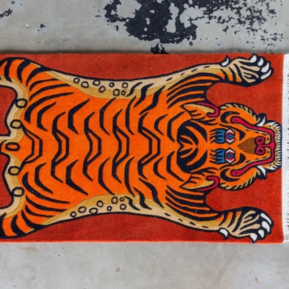 Red Tibetan Tiger Rug – Hand-Tufted meditation carpet
