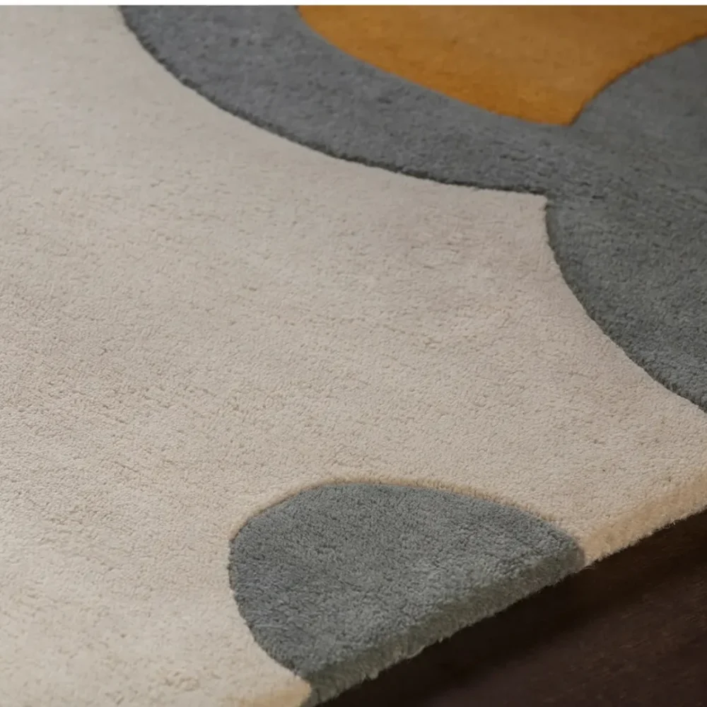 Playful multi-colored wool rug with floral design