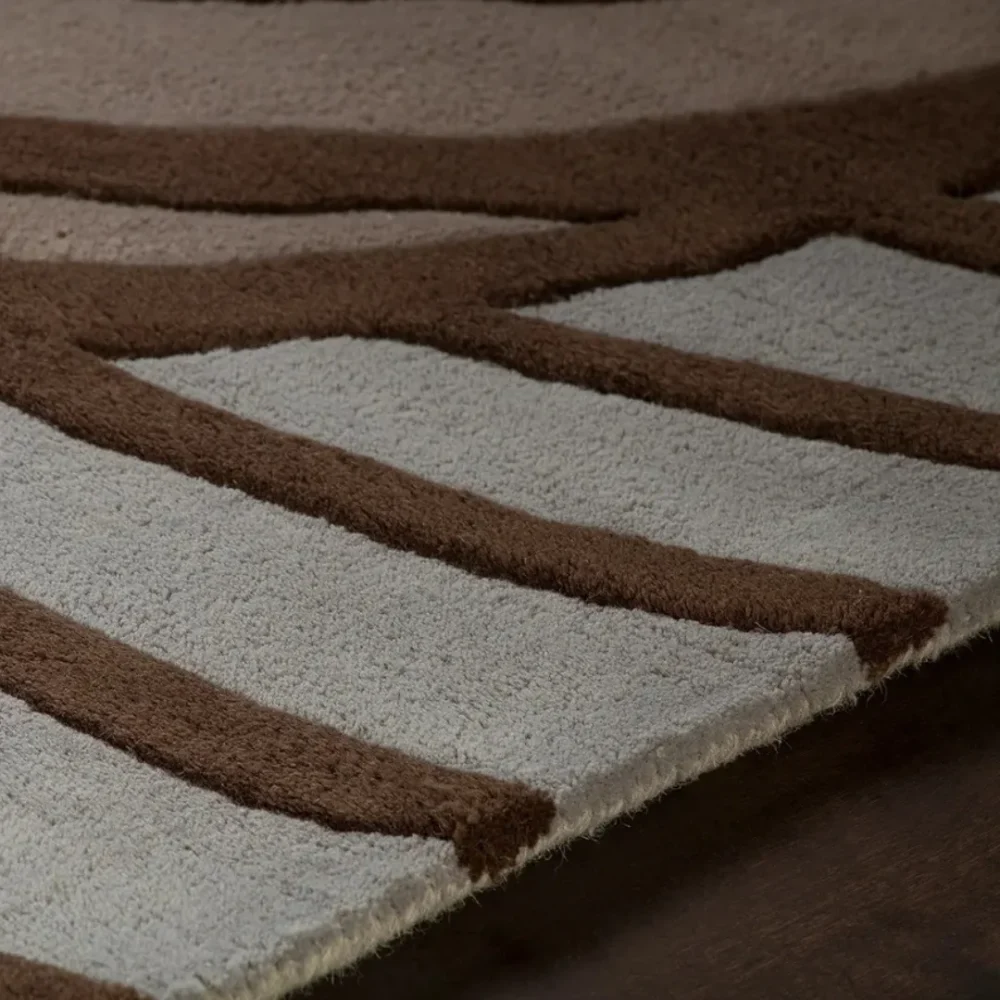 Soft wool rug with geometric wave shapes