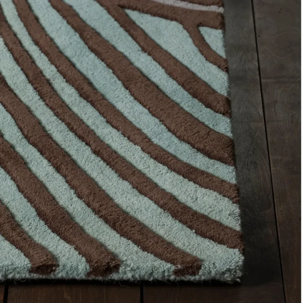 Contemporary rectangular rug in blue and brown tones