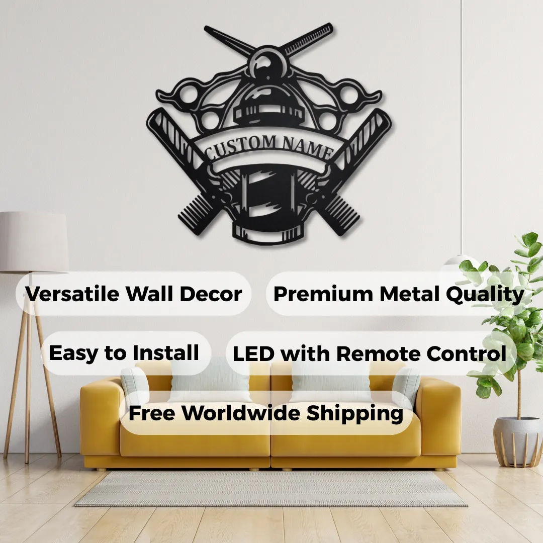 Personalized barber pole wall art for barbershop or salon.