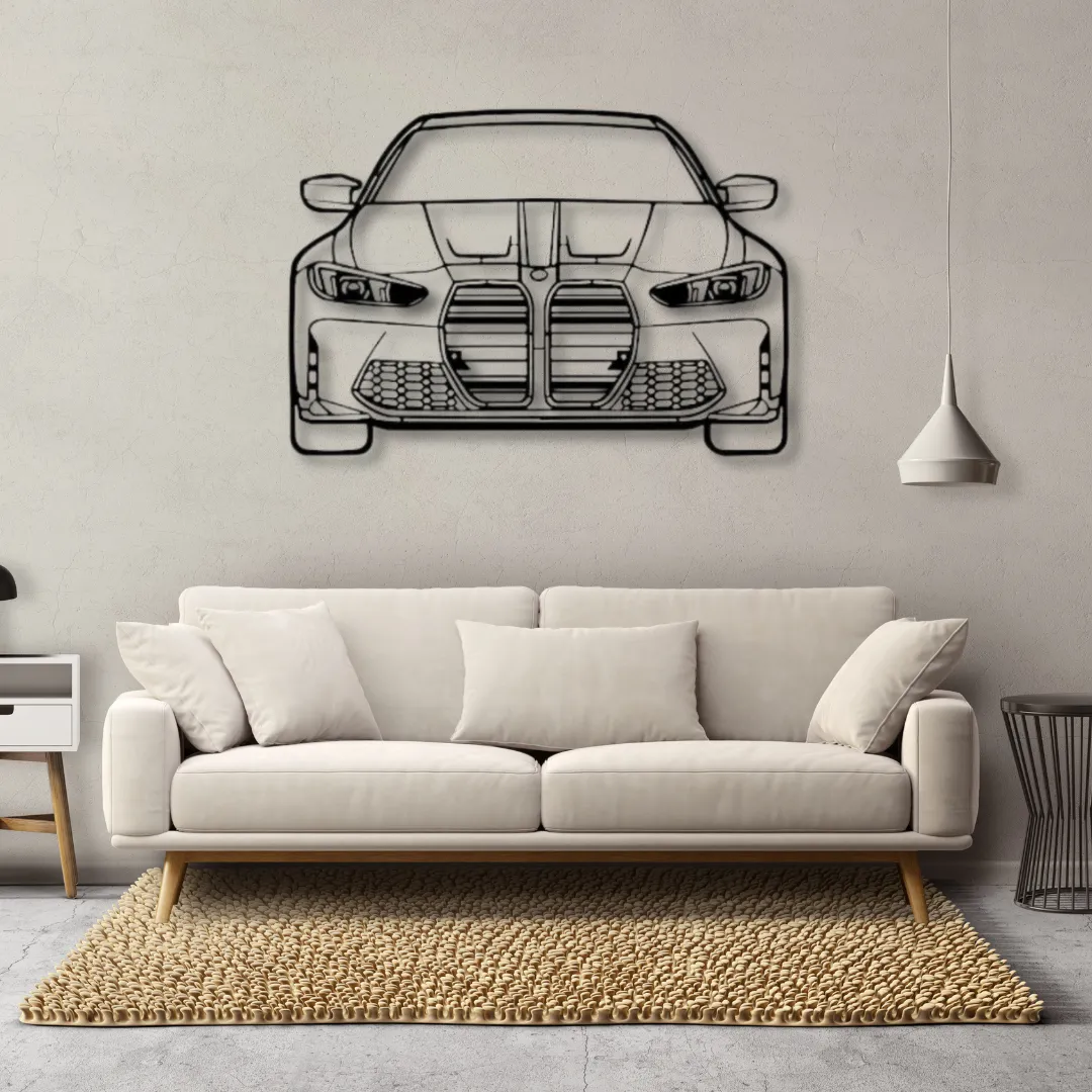 BMW M4 iconic front grille in minimalist car wall art.