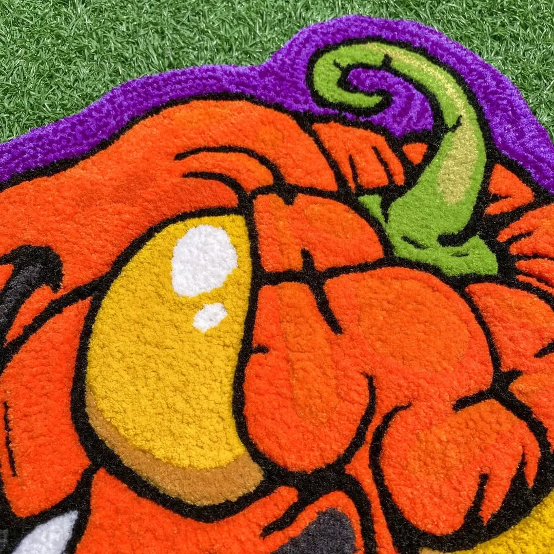 Spooky pumpkin face with glowing eyes wool rug