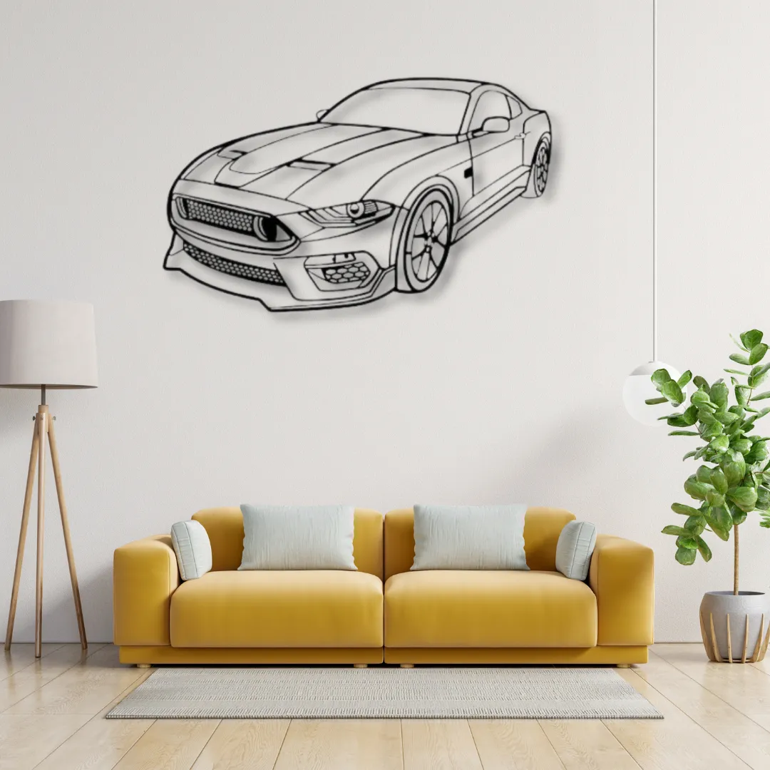 Ford Mustang GT Silhouette Ford Mustang GT side profile custom metal wall art in black.