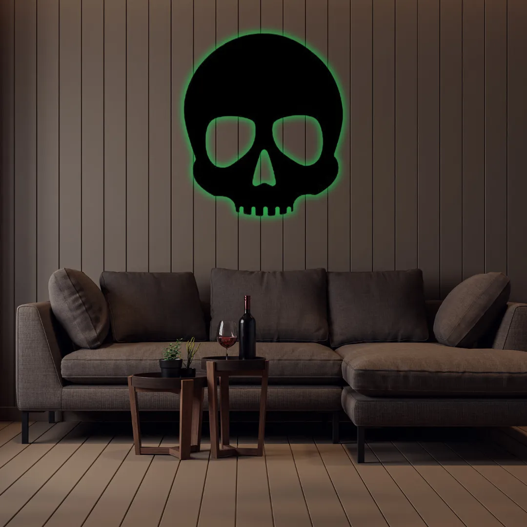 Edgy gothic skull silhouette metal wall hanging for tattoo studios