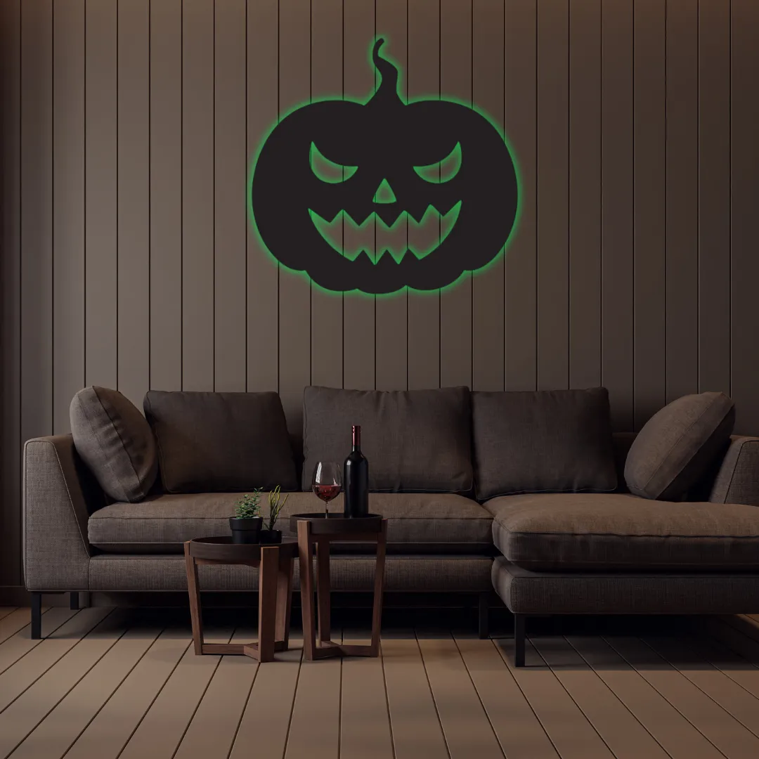 Green Pumpkin Fright Silhouette Creepy jack-o’-lantern wall art for haunted décor