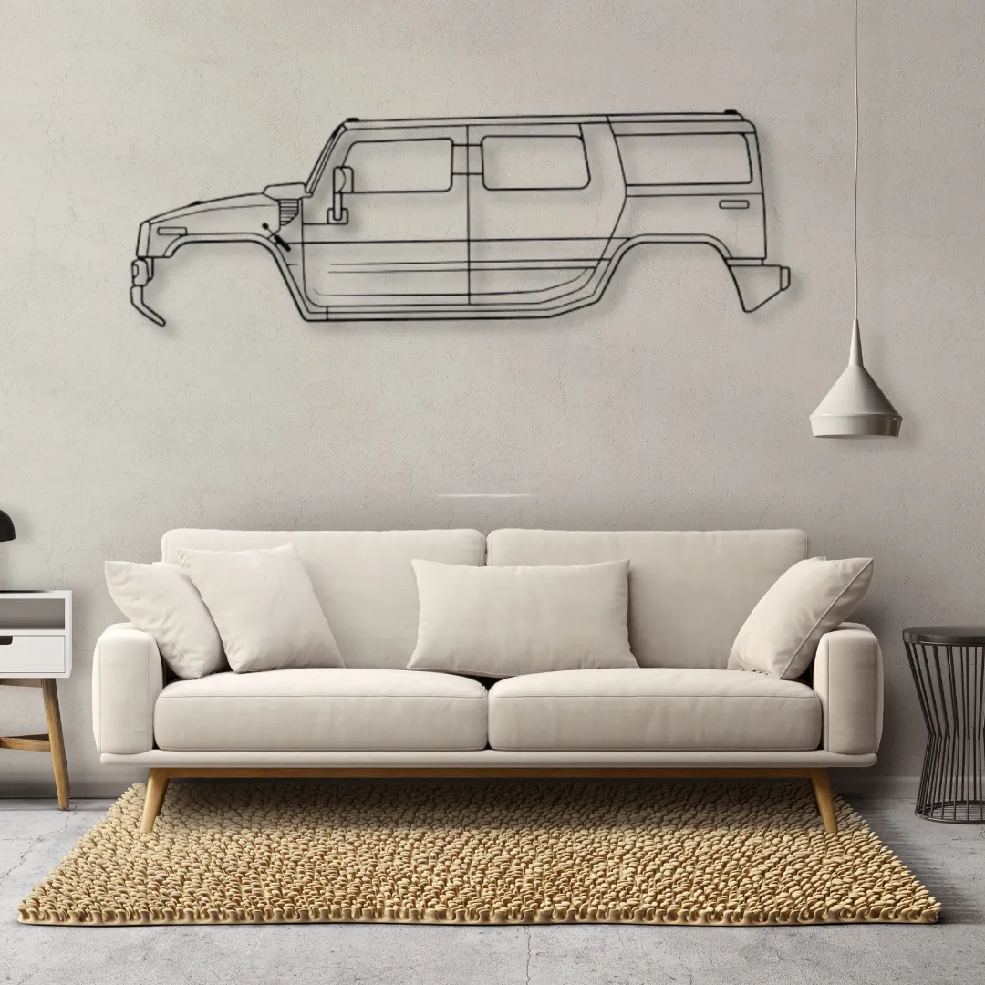 Personalised Hummer metal sign wall decor above sofa
