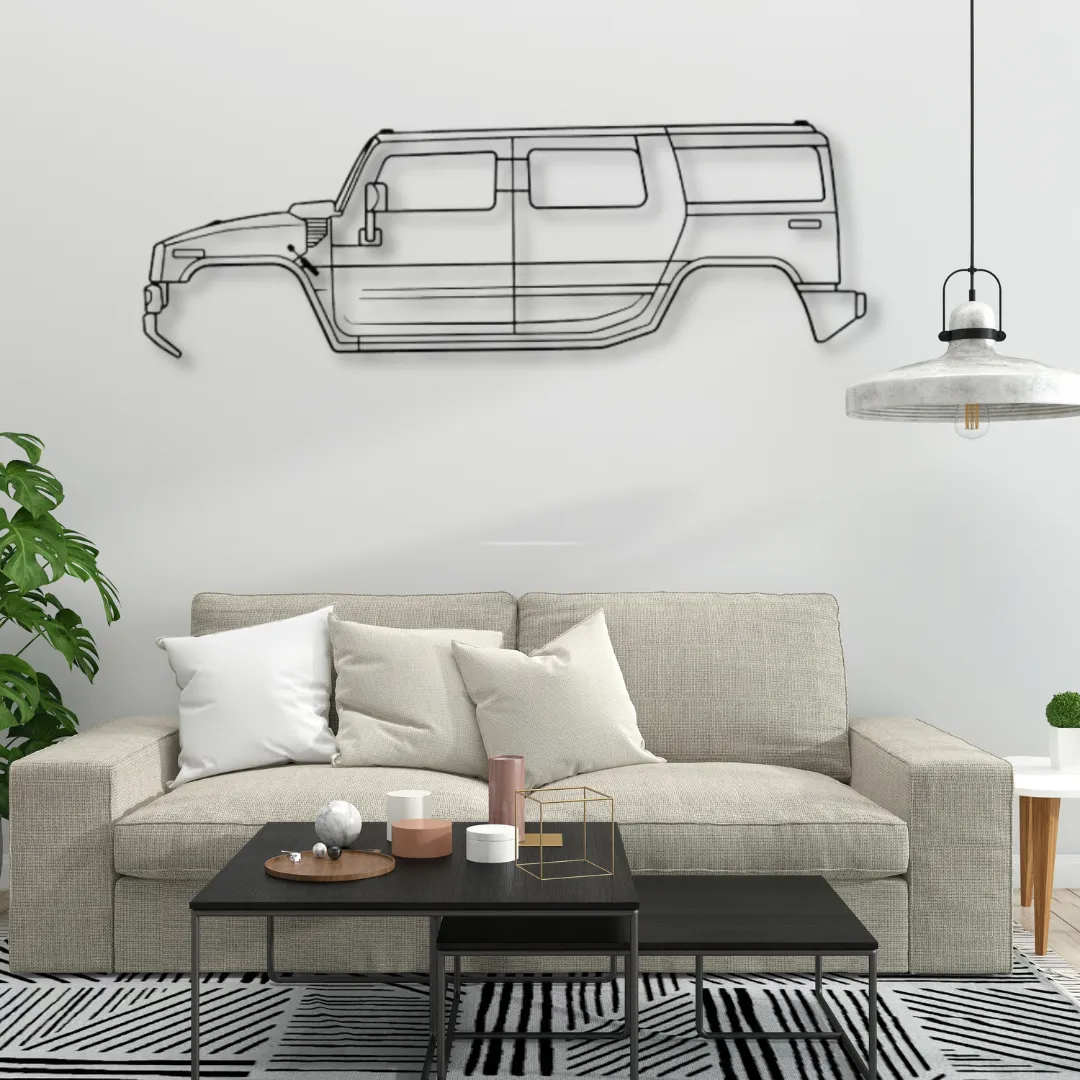 Custom car metal art — Hummer outline in black metal
