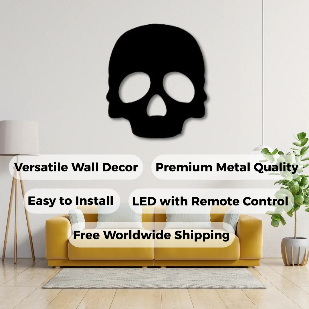 Edgy gothic skull silhouette metal wall hanging for tattoo
