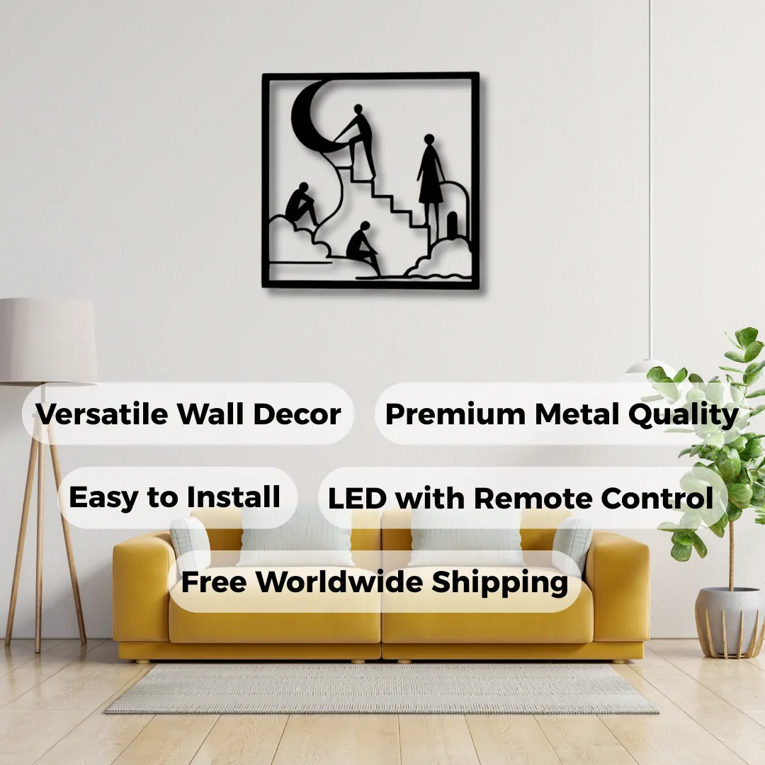 Inspirational moon and stair design metal wall decor for living room
