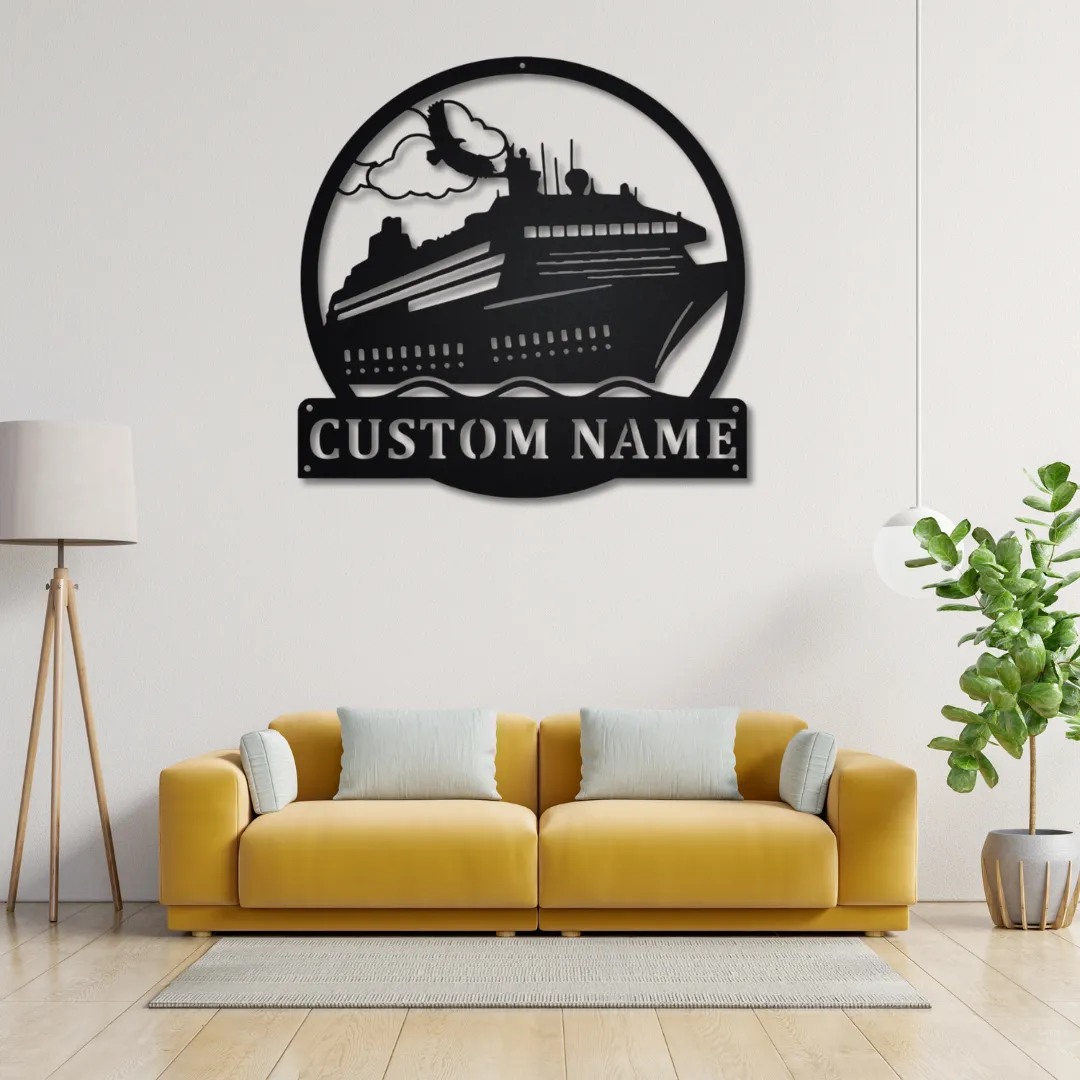 Custom cruise ship wall decor with personalized nameplate.
