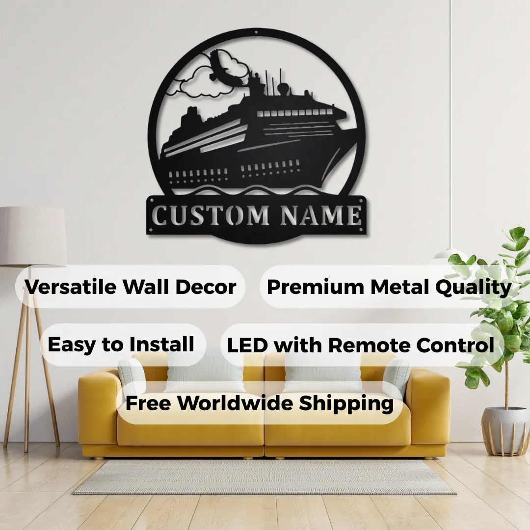 Nautical-themed metal wall art featuring a ship and bird.