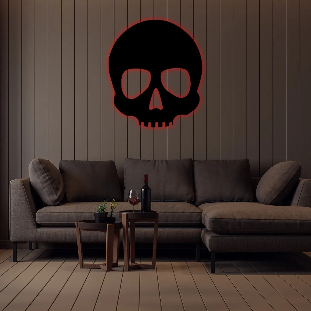 Modern skull-shaped metal wall decor for living room