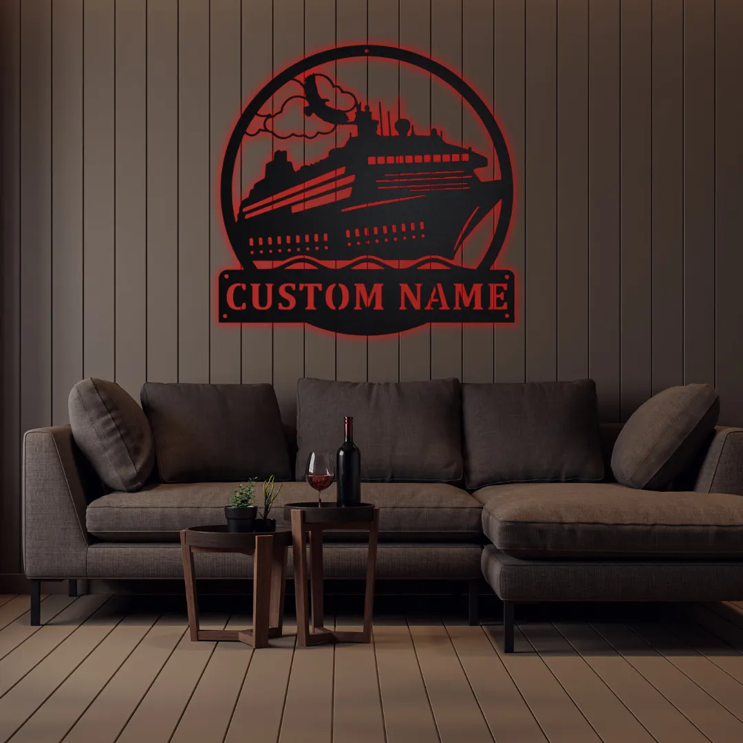 Personalized metal cruise ship sign for beach house décor.
