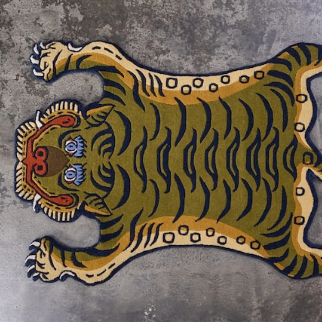 Traditional Tibetan-inspired tiger rug