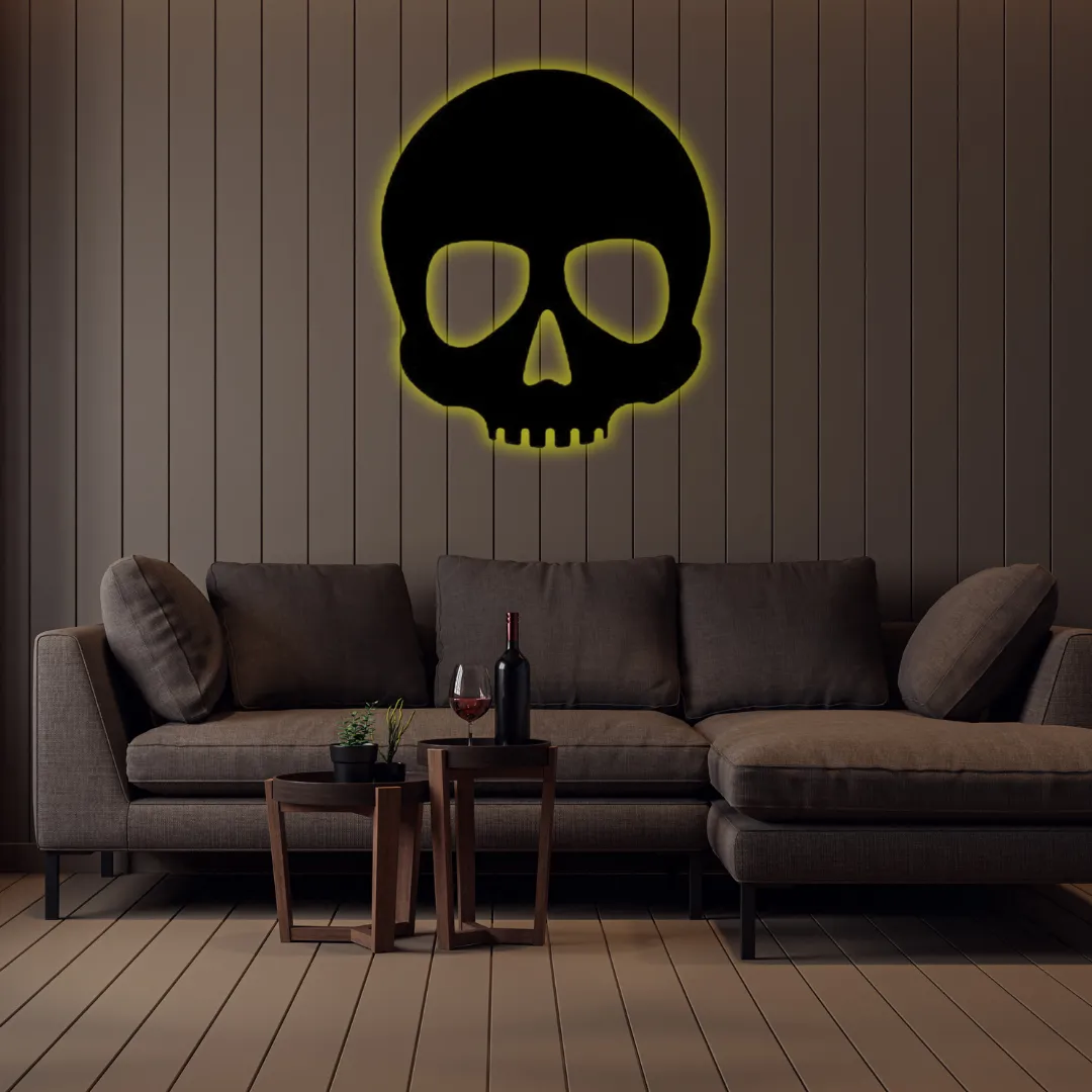Minimalist gothic skull design black metal wall art