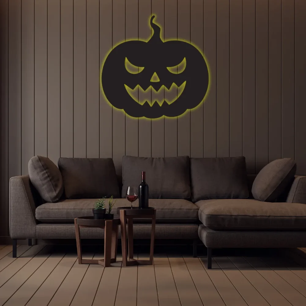 Sinister pumpkin face black wall décor