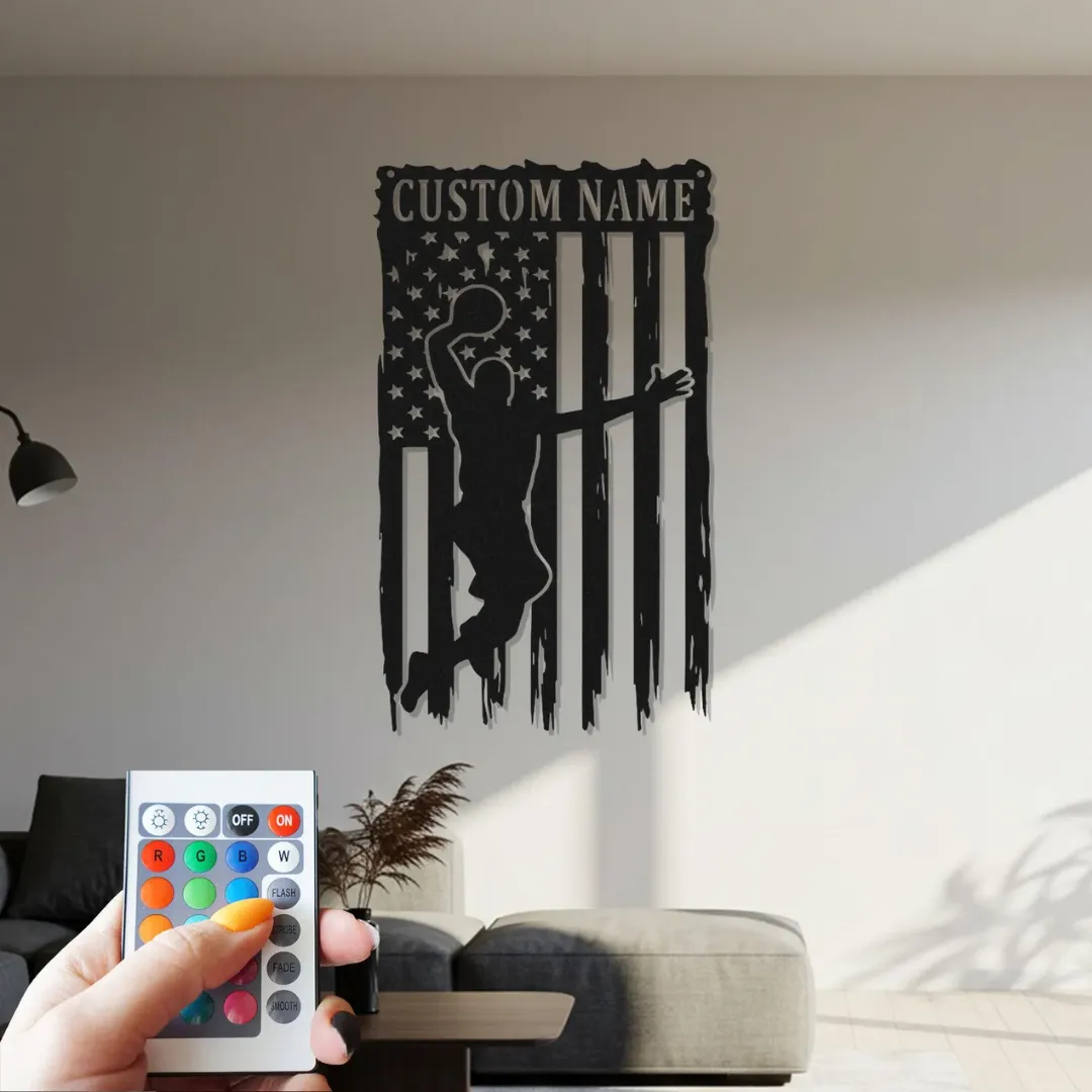 Basketball player American flag wall art custom name