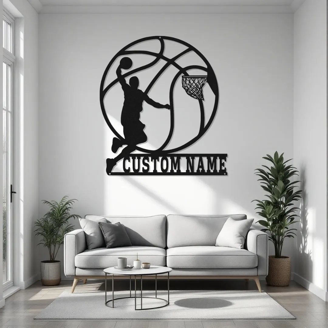 Custom basketball dunk metal wall art with name