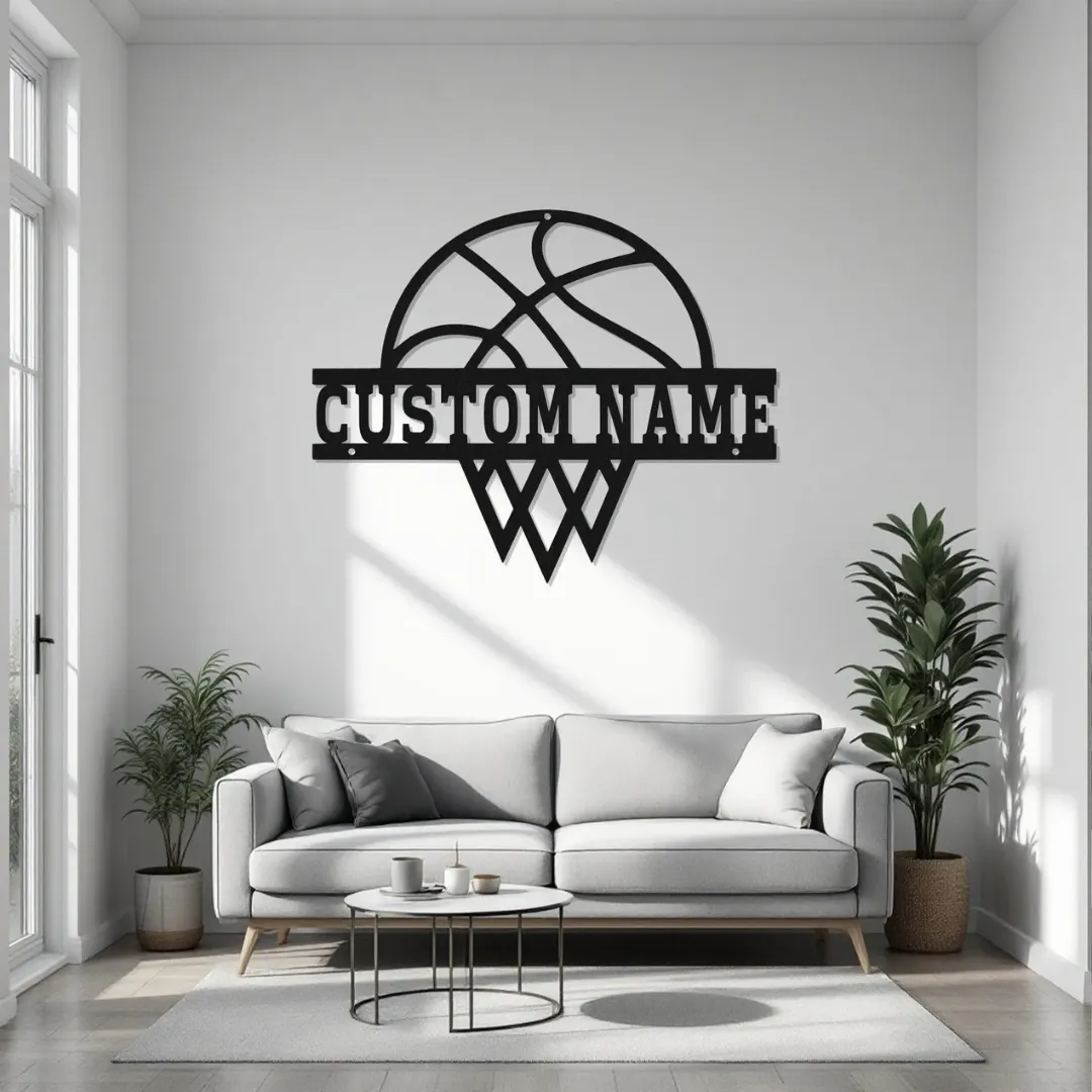 Custom basketball hoop metal wall art with name