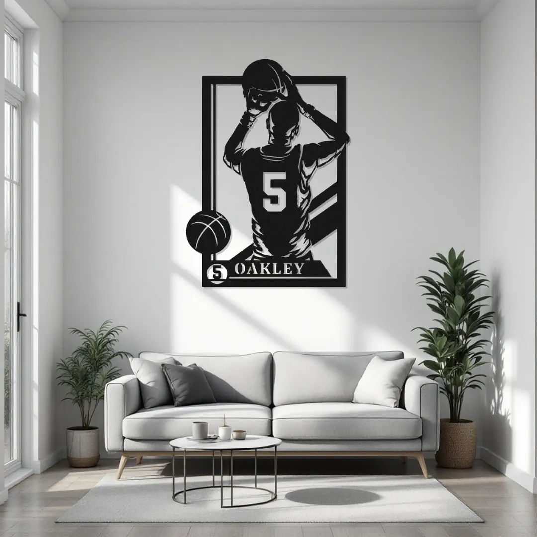 Custom basketball player shooting metal wall art