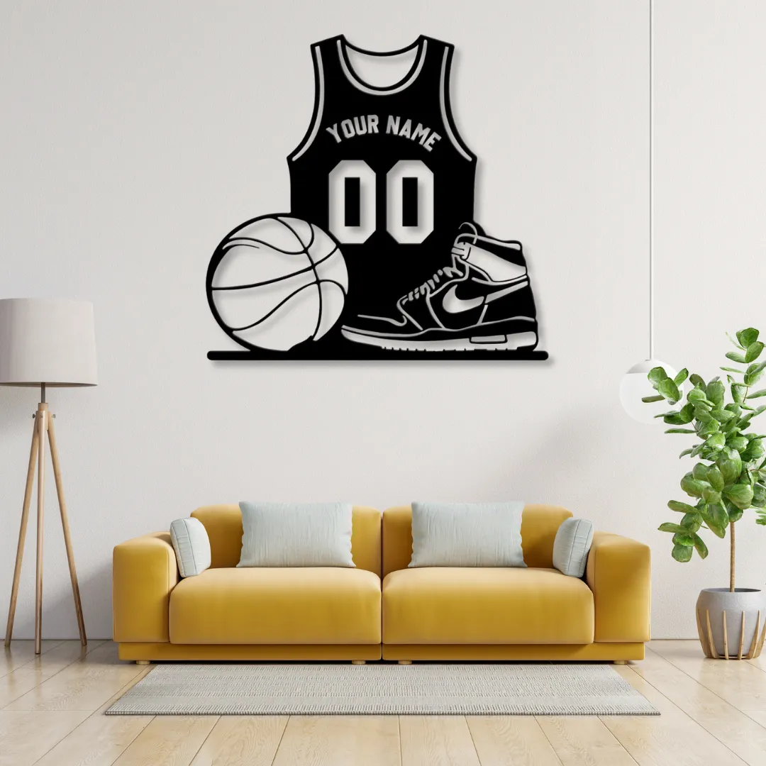 Custom basketball jersey metal wall art with name and number