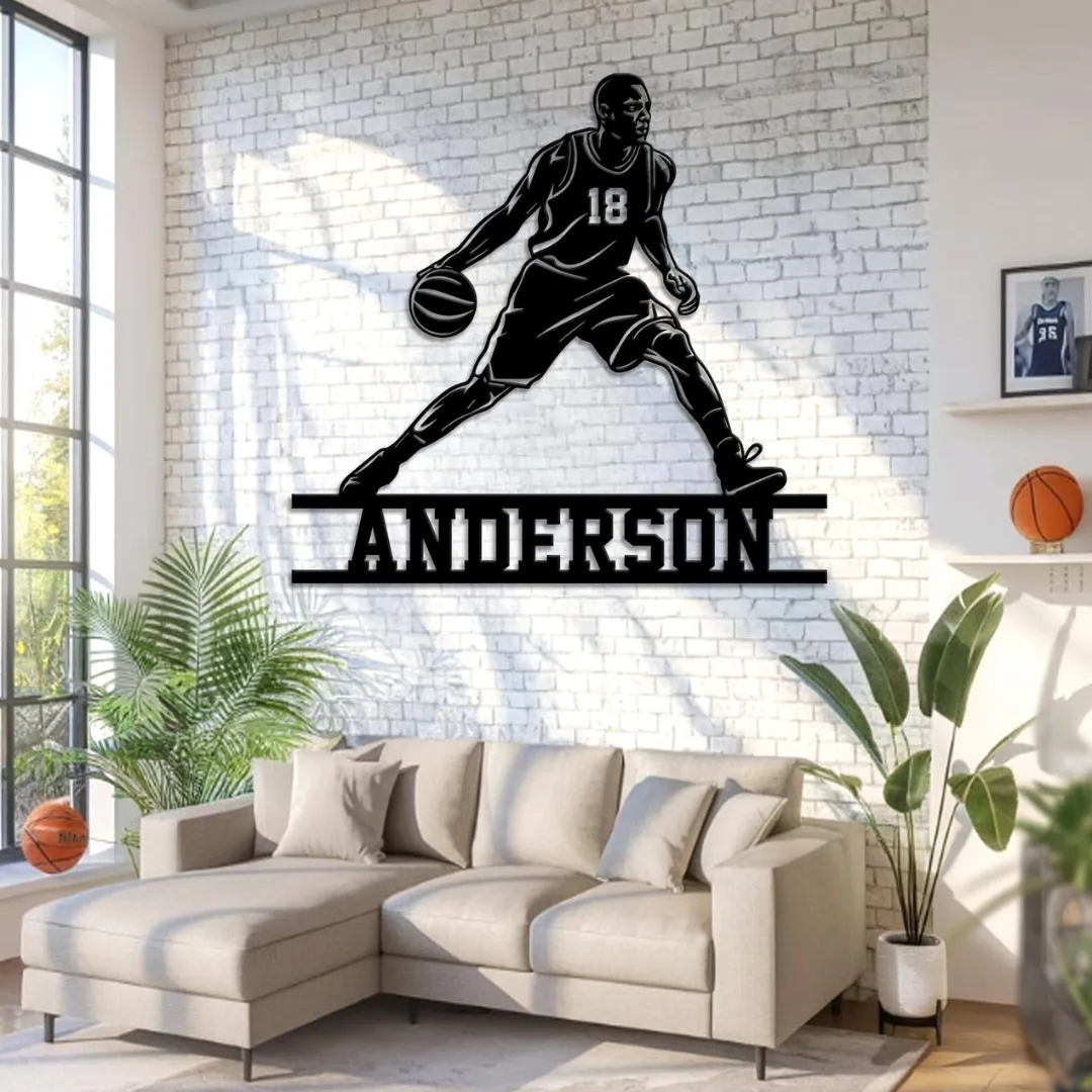 Custom basketball player silhouette metal wall art