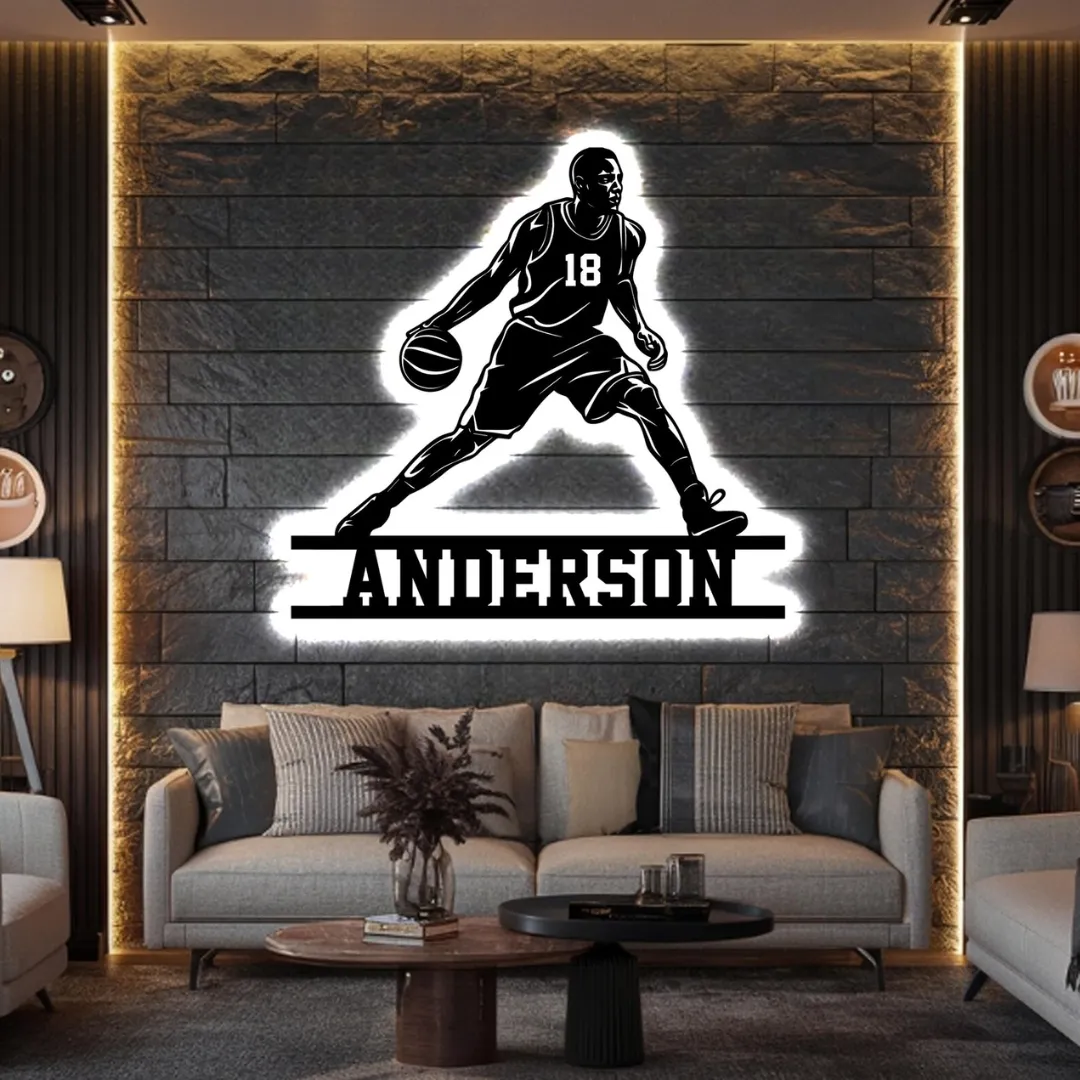 Personalized basketball wall art with name and number