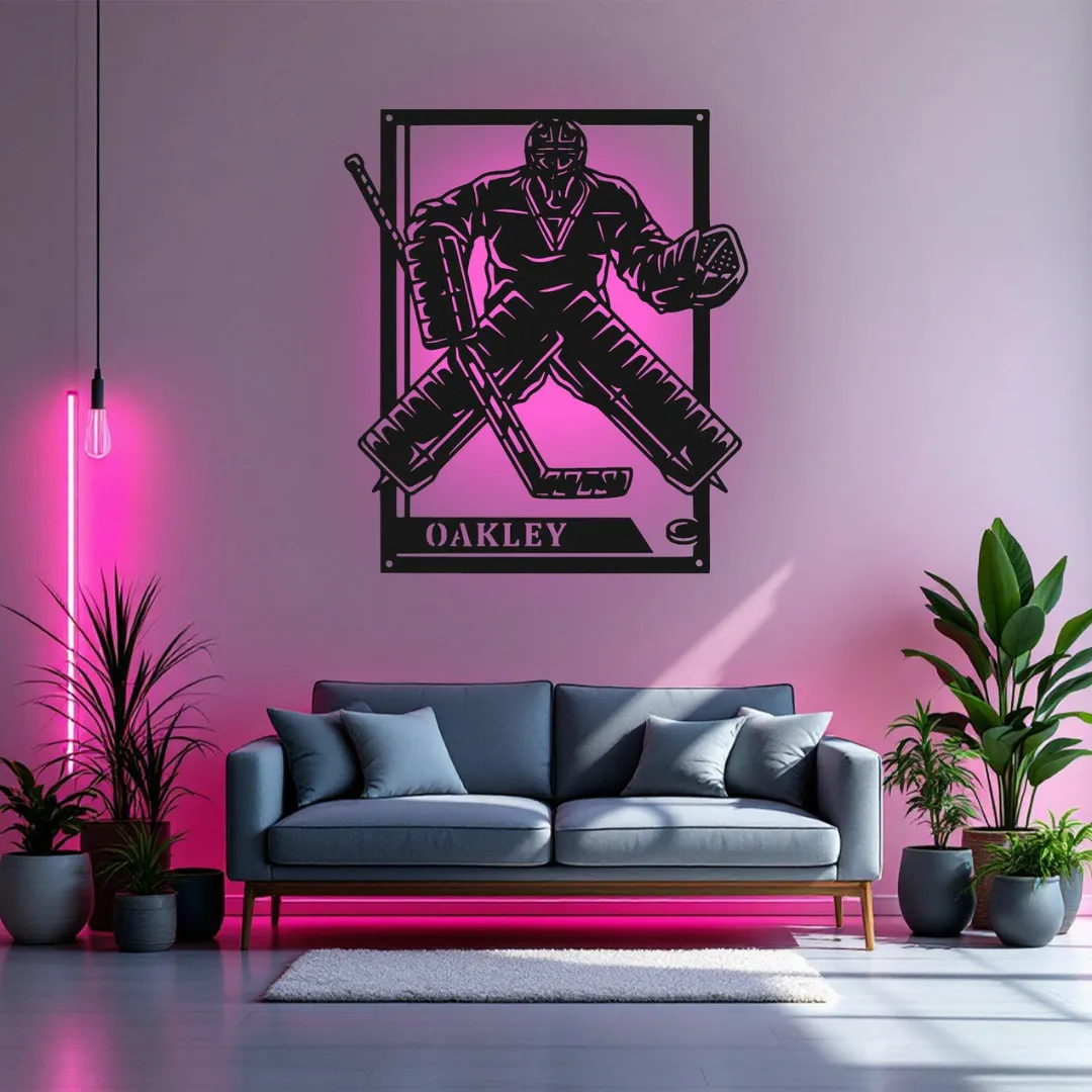 Laser cut hockey goalie framed silhouette wall hanging