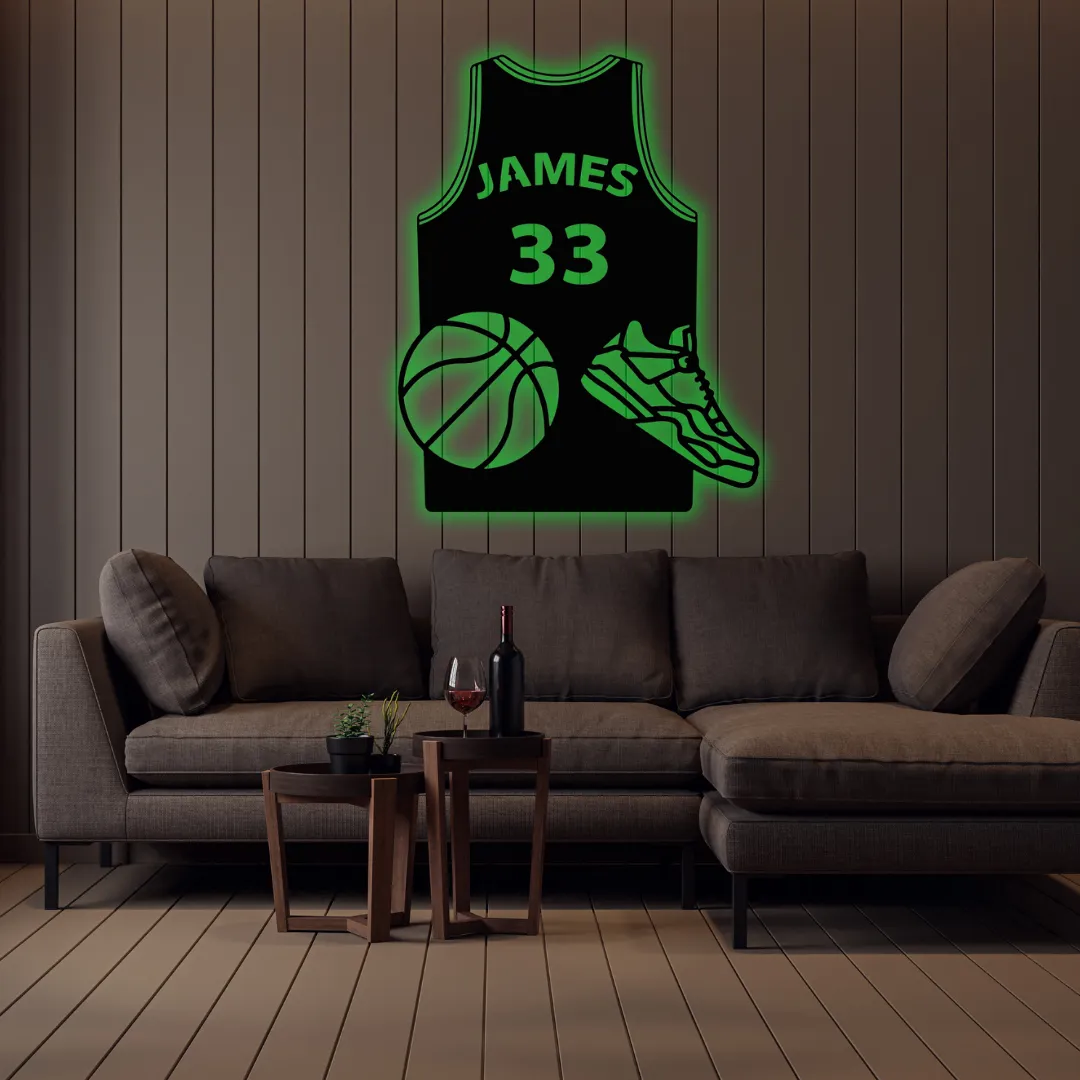 Laser cut basketball jersey wall art LED and non-LED
