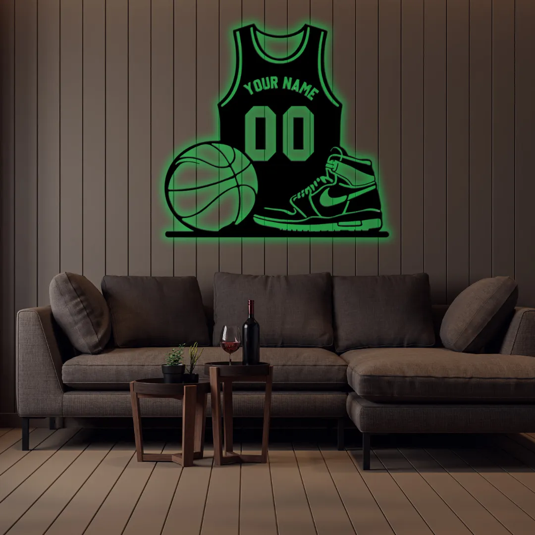 Personalized basketball metal wall hanging LED and non-LED